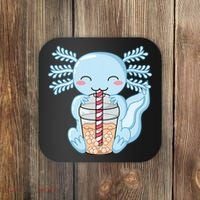 Cute Blue Axolotl Bubble Tea Kawaii Axolotls Coaster thumb 0