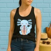 Cute Blue Axolotl Bubble Tea Kawaii Axolotls Women's Tank Top thumb 2