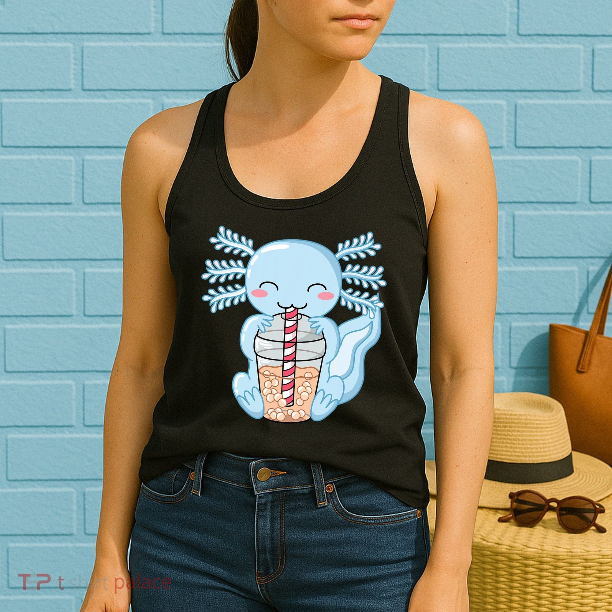 Cute Blue Axolotl Bubble Tea Kawaii Axolotls Women's Tank Top