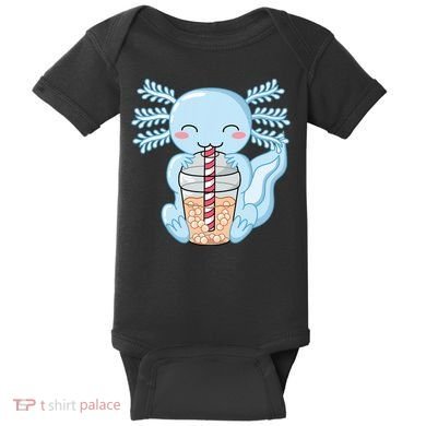 Cute Blue Axolotl Bubble Tea Kawaii Axolotls Baby Bodysuit