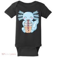 Cute Blue Axolotl Bubble Tea Kawaii Axolotls Baby Bodysuit thumb 0