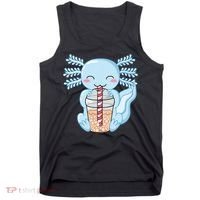 Cute Blue Axolotl Bubble Tea Kawaii Axolotls Tank Top thumb 0