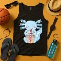 Cute Blue Axolotl Bubble Tea Kawaii Axolotls Tank Top thumb 4