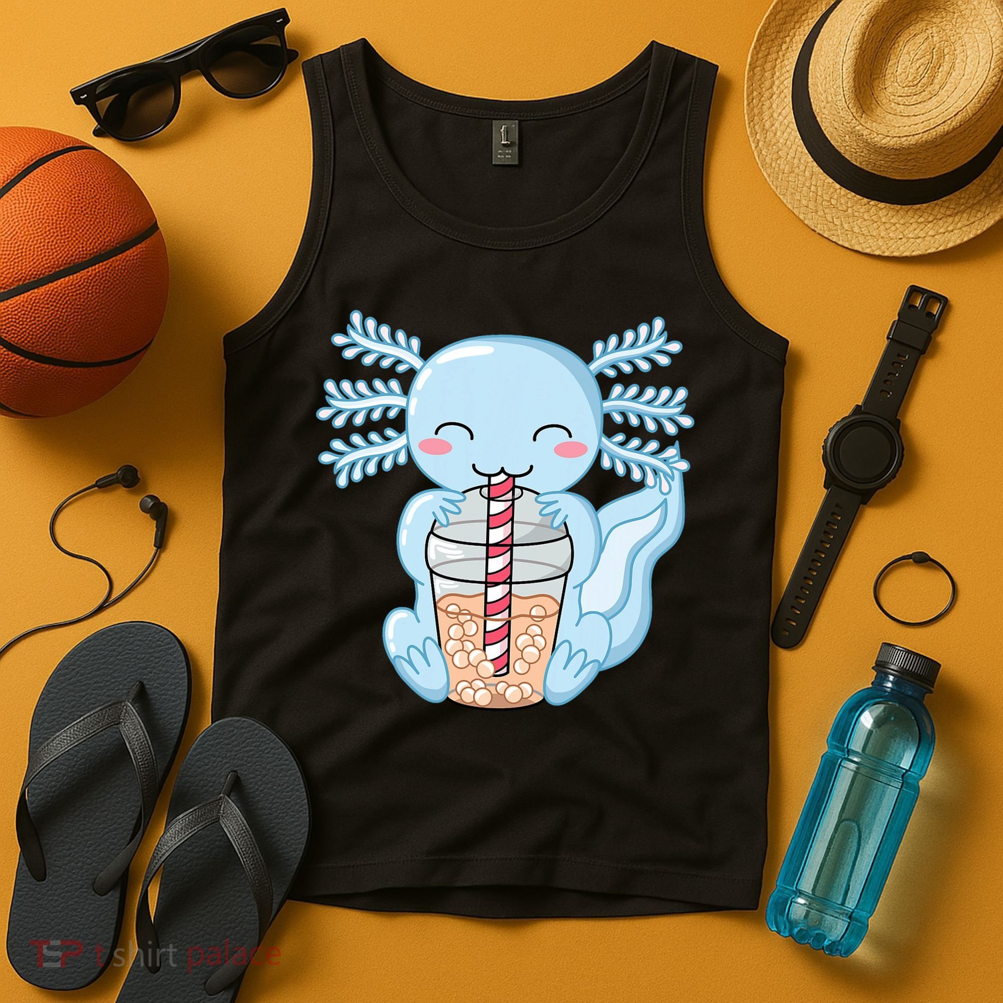Cute Blue Axolotl Bubble Tea Kawaii Axolotls Tank Top