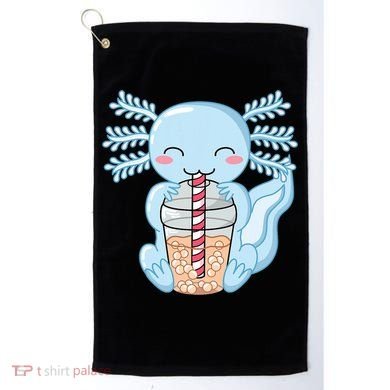 Cute Blue Axolotl Bubble Tea Kawaii Axolotls Golf Towel