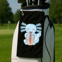 Cute Blue Axolotl Bubble Tea Kawaii Axolotls Golf Towel thumb 2