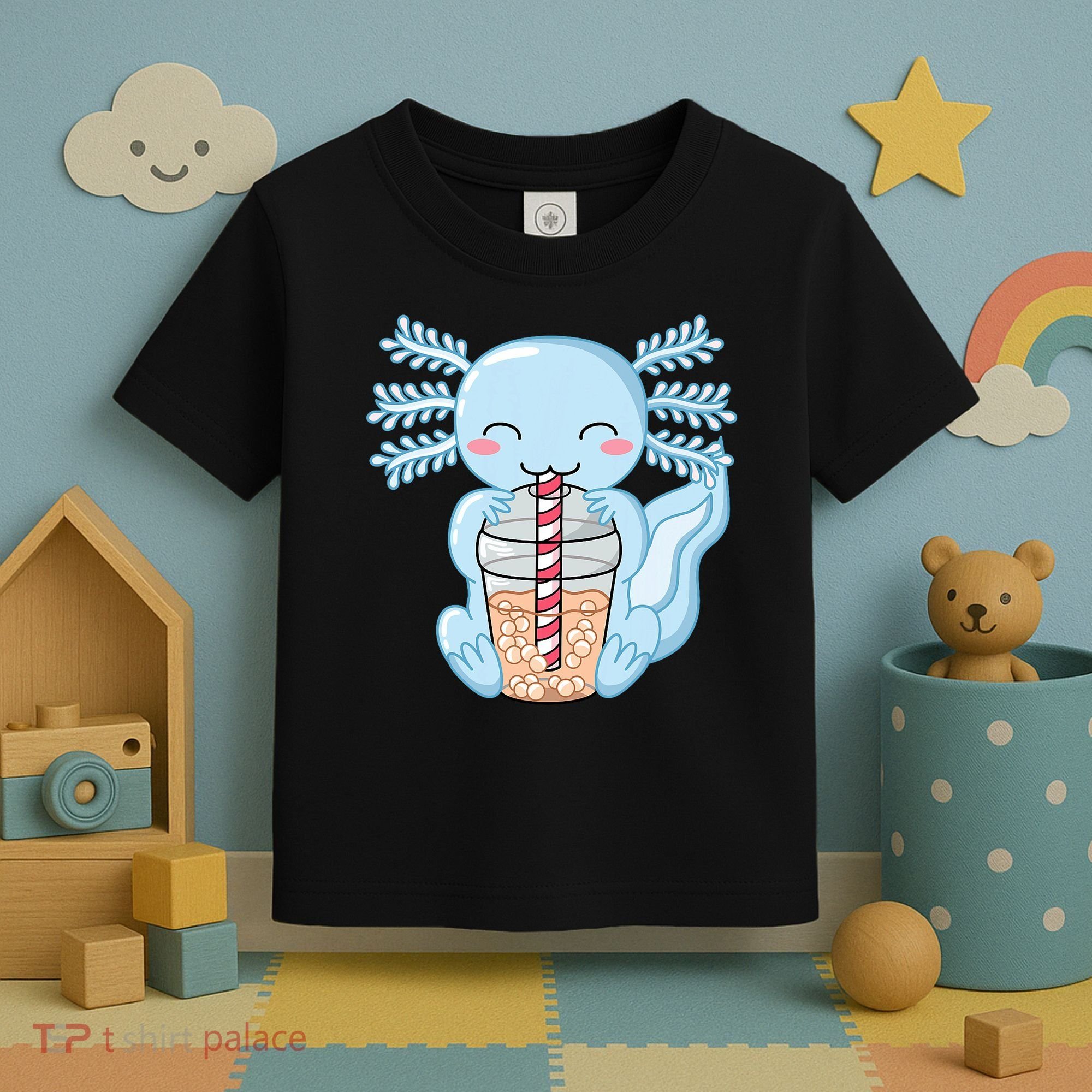 Cute Blue Axolotl Bubble Tea Kawaii Axolotls Toddler T-Shirt