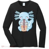 Cute Blue Axolotl Bubble Tea Kawaii Axolotls Women's Long Sleeve Shirt thumb 0