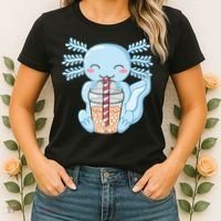 Cute Blue Axolotl Bubble Tea Kawaii Axolotls Women's T-Shirt thumb 2
