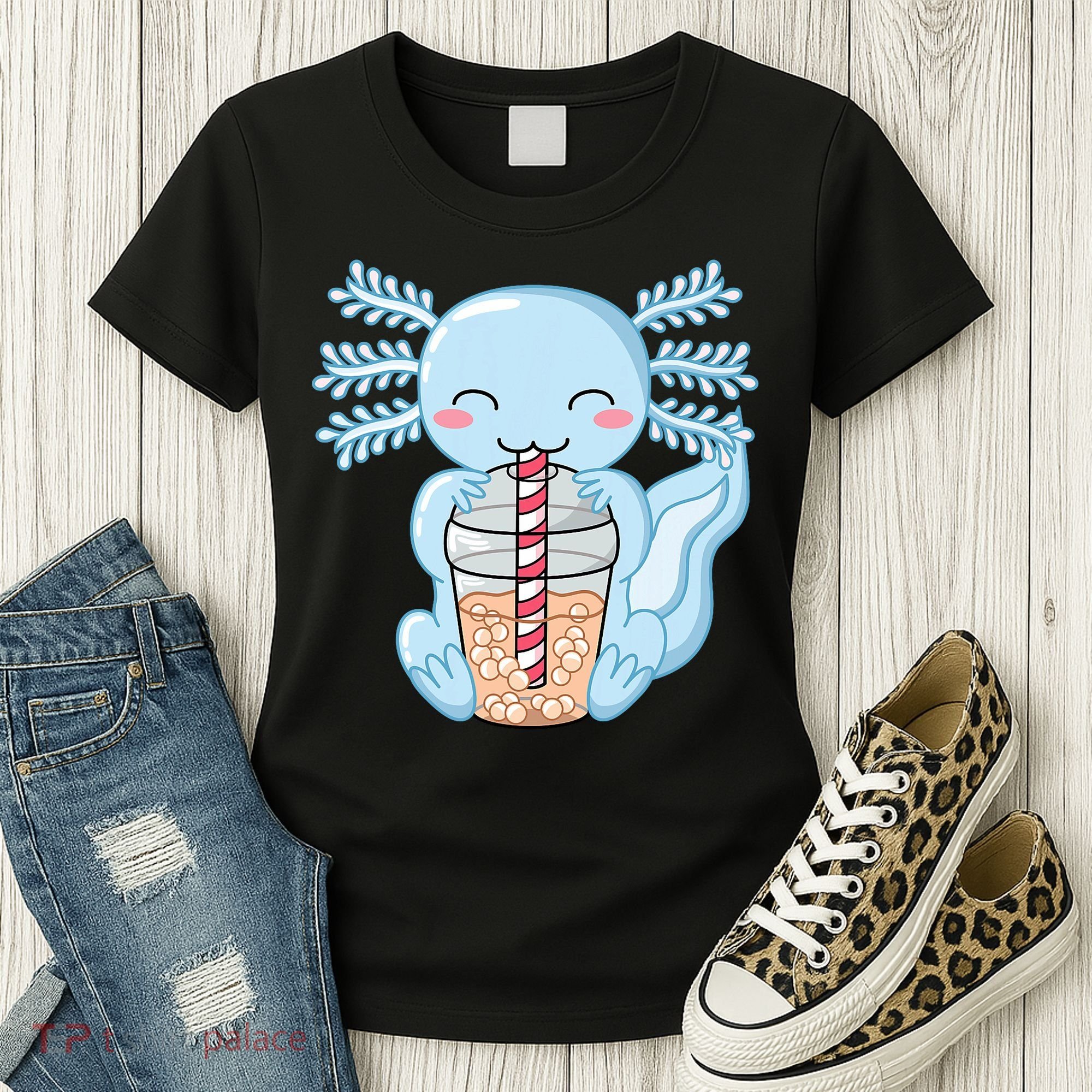 Cute Blue Axolotl Bubble Tea Kawaii Axolotls Women's T-Shirt
