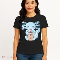 Cute Blue Axolotl Bubble Tea Kawaii Axolotls Women's T-Shirt thumb 4