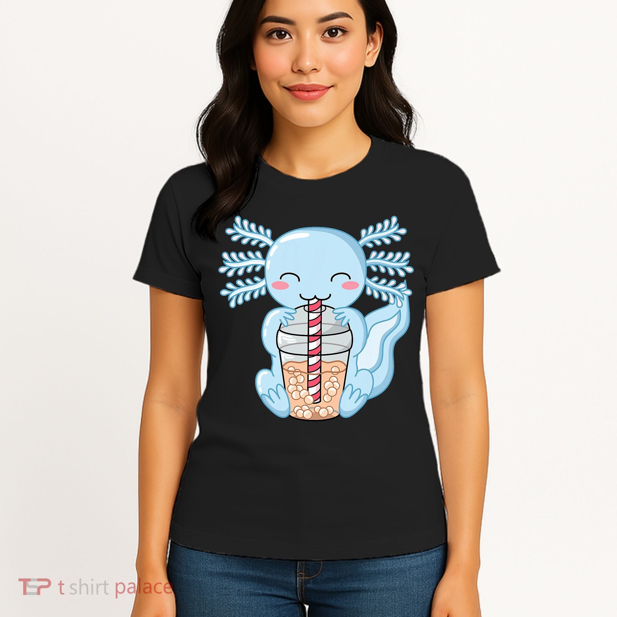 Cute Blue Axolotl Bubble Tea Kawaii Axolotls Women's T-Shirt