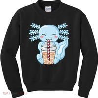 Cute Blue Axolotl Bubble Tea Kawaii Axolotls Kids Sweatshirt thumb 0