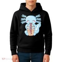 Cute Blue Axolotl Bubble Tea Kawaii Axolotls Kids Hoodie thumb 4