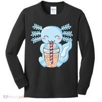 Cute Blue Axolotl Bubble Tea Kawaii Axolotls Kids Long Sleeve Shirt thumb 0