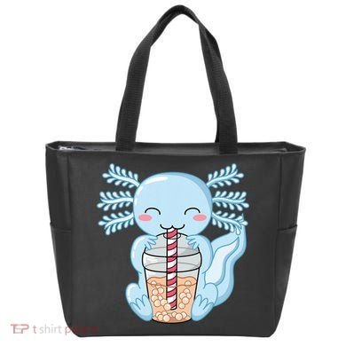 Cute Blue Axolotl Bubble Tea Kawaii Axolotls Tote Bag