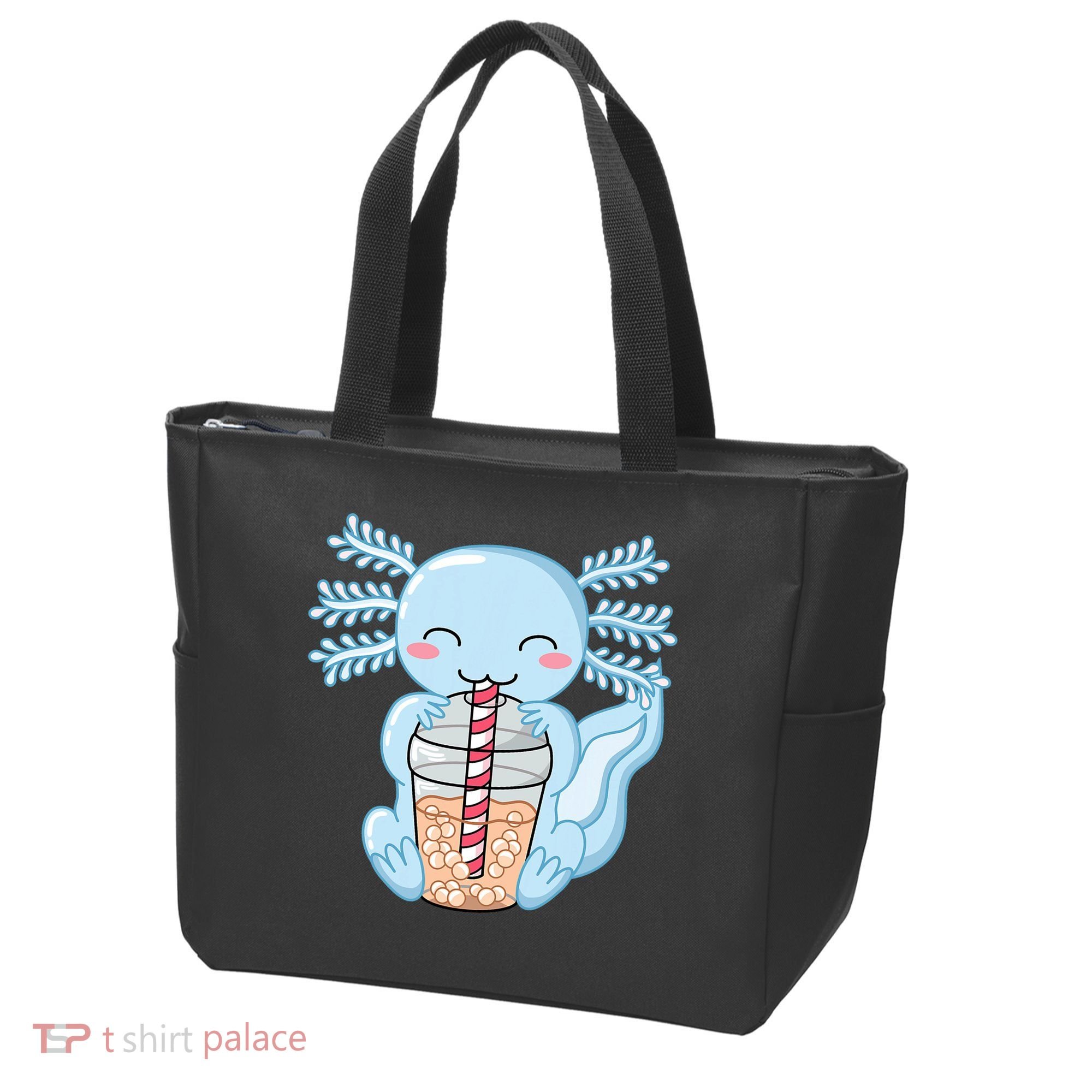 Cute Blue Axolotl Bubble Tea Kawaii Axolotls Tote Bag