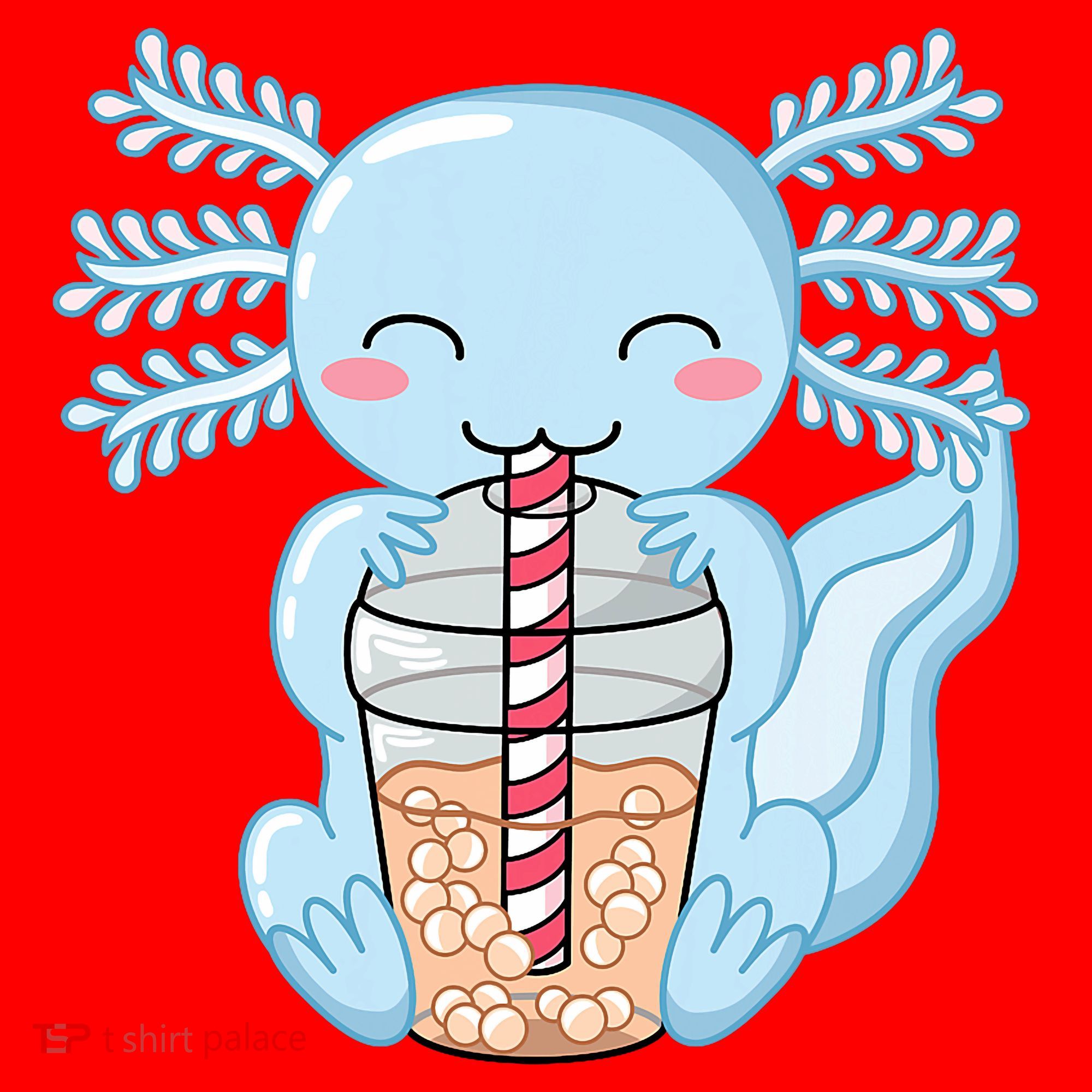 Cute Blue Axolotl Bubble Tea Kawaii Axolotls Santa Hat