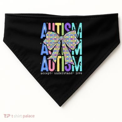 Cute Bow Autism Accept Understand Love Autism Awareness USA-Made Doggie Bandana