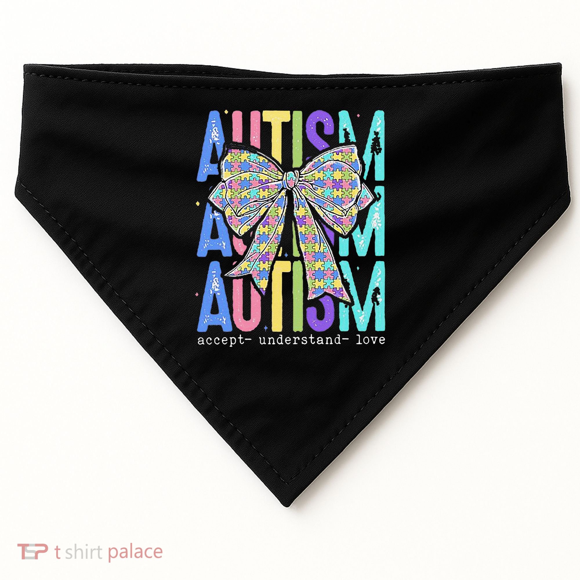 Cute Bow Autism Accept Understand Love Autism Awareness USA-Made Doggie Bandana