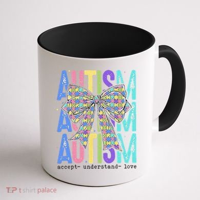 Cute Bow Autism Accept Understand Love Autism Awareness Coffee Mug back