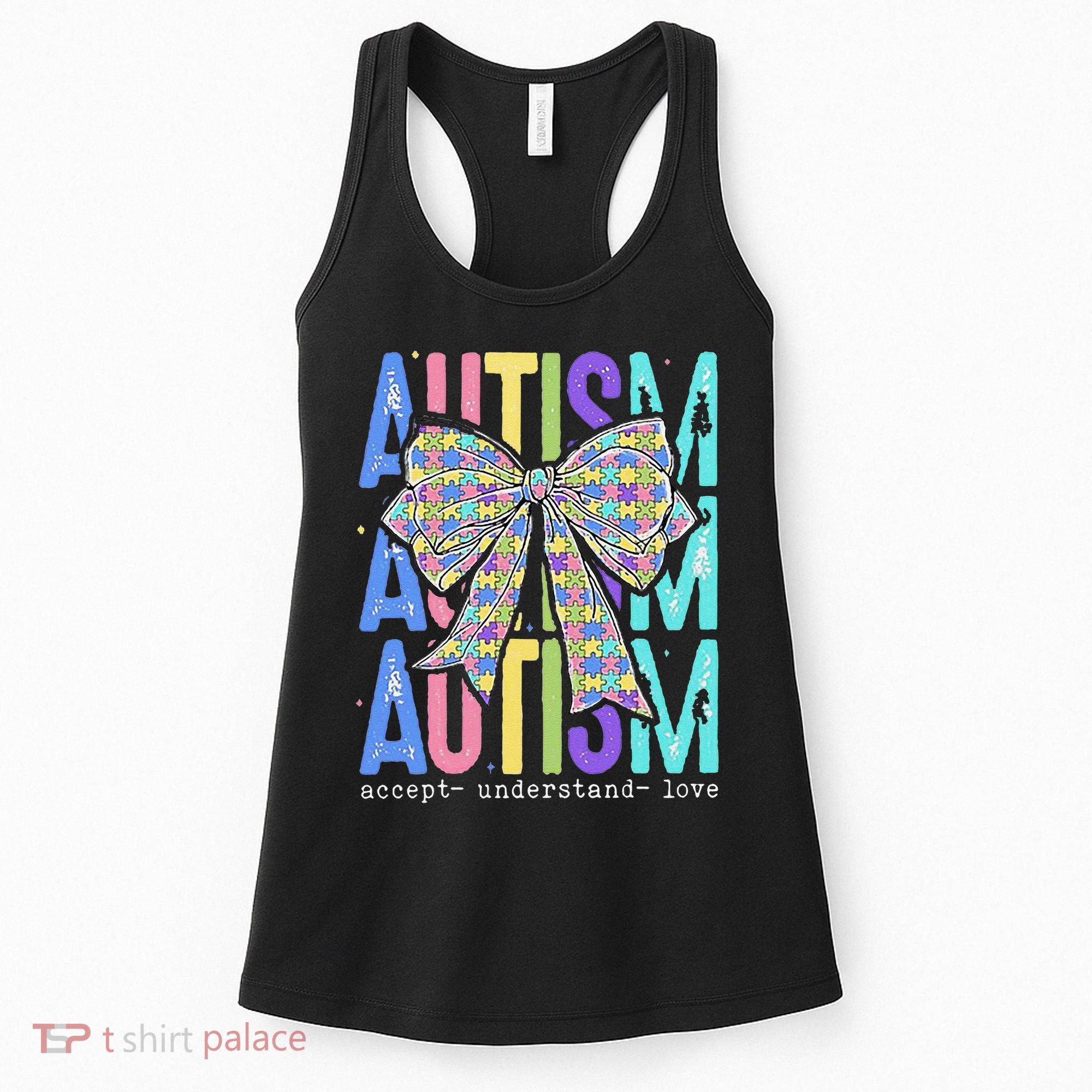 Cute Bow Autism Accept Understand Love Autism Awareness Women's Tank Top