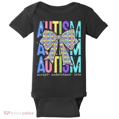 Cute Bow Autism Accept Understand Love Autism Awareness Baby Bodysuit