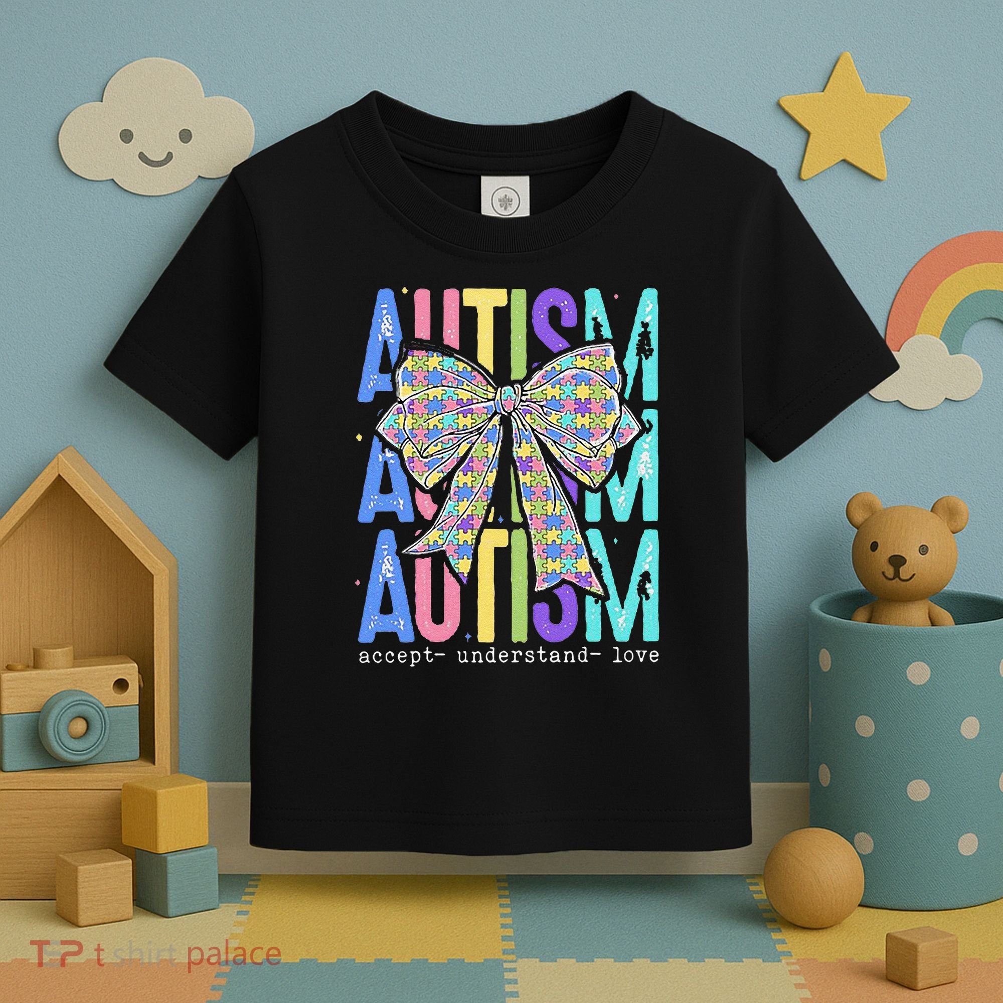 Cute Bow Autism Accept Understand Love Autism Awareness Toddler T-Shirt