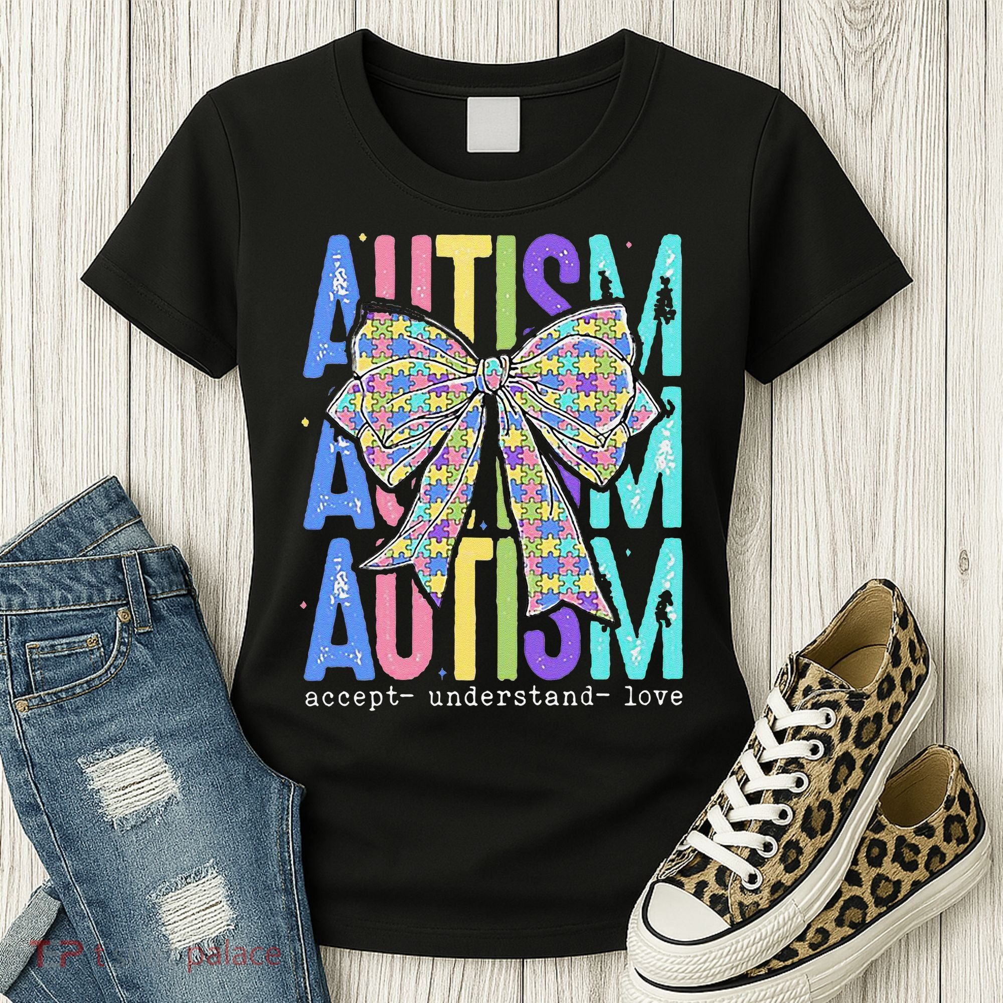 Cute Bow Autism Accept Understand Love Autism Awareness Women's T-Shirt