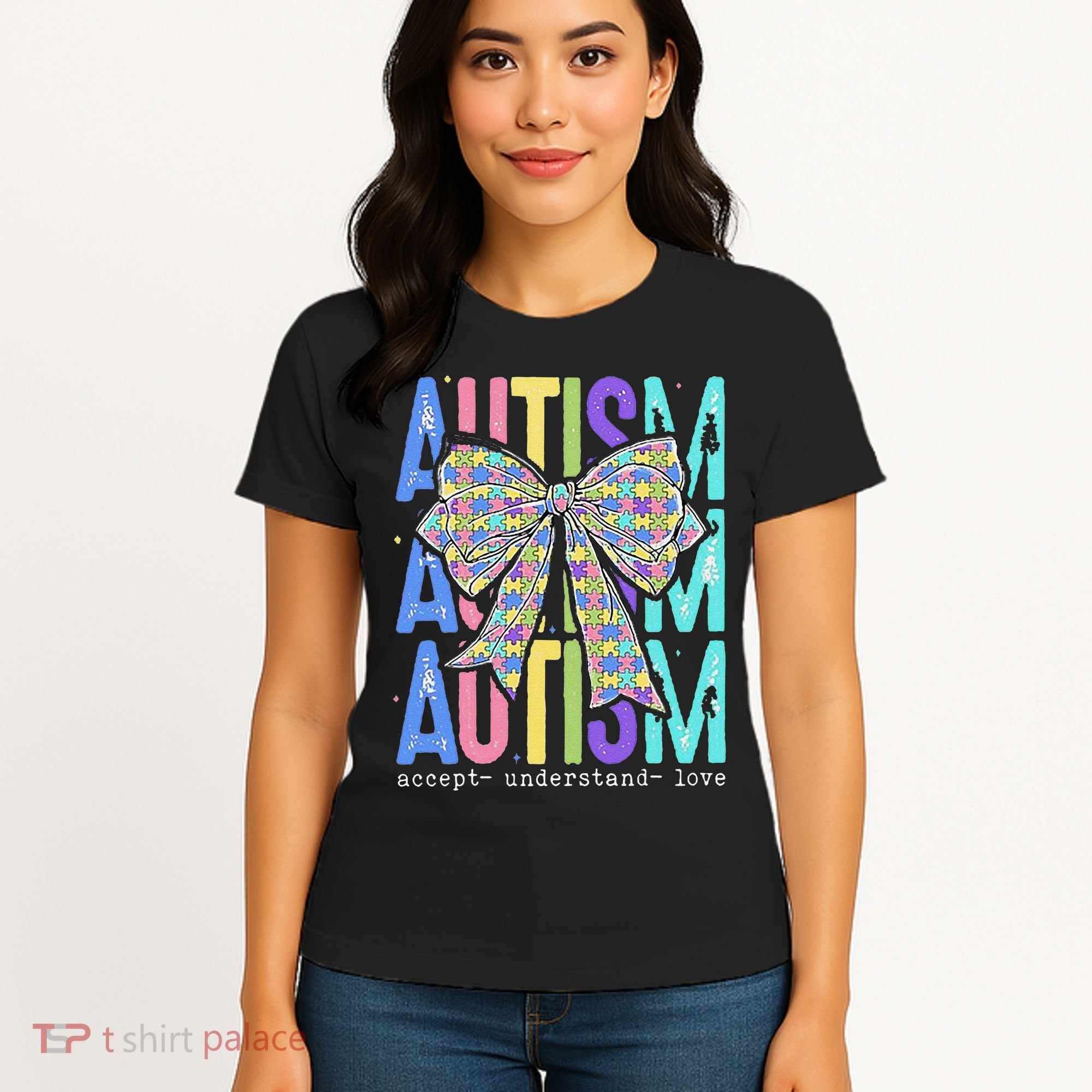 Cute Bow Autism Accept Understand Love Autism Awareness Women's T-Shirt