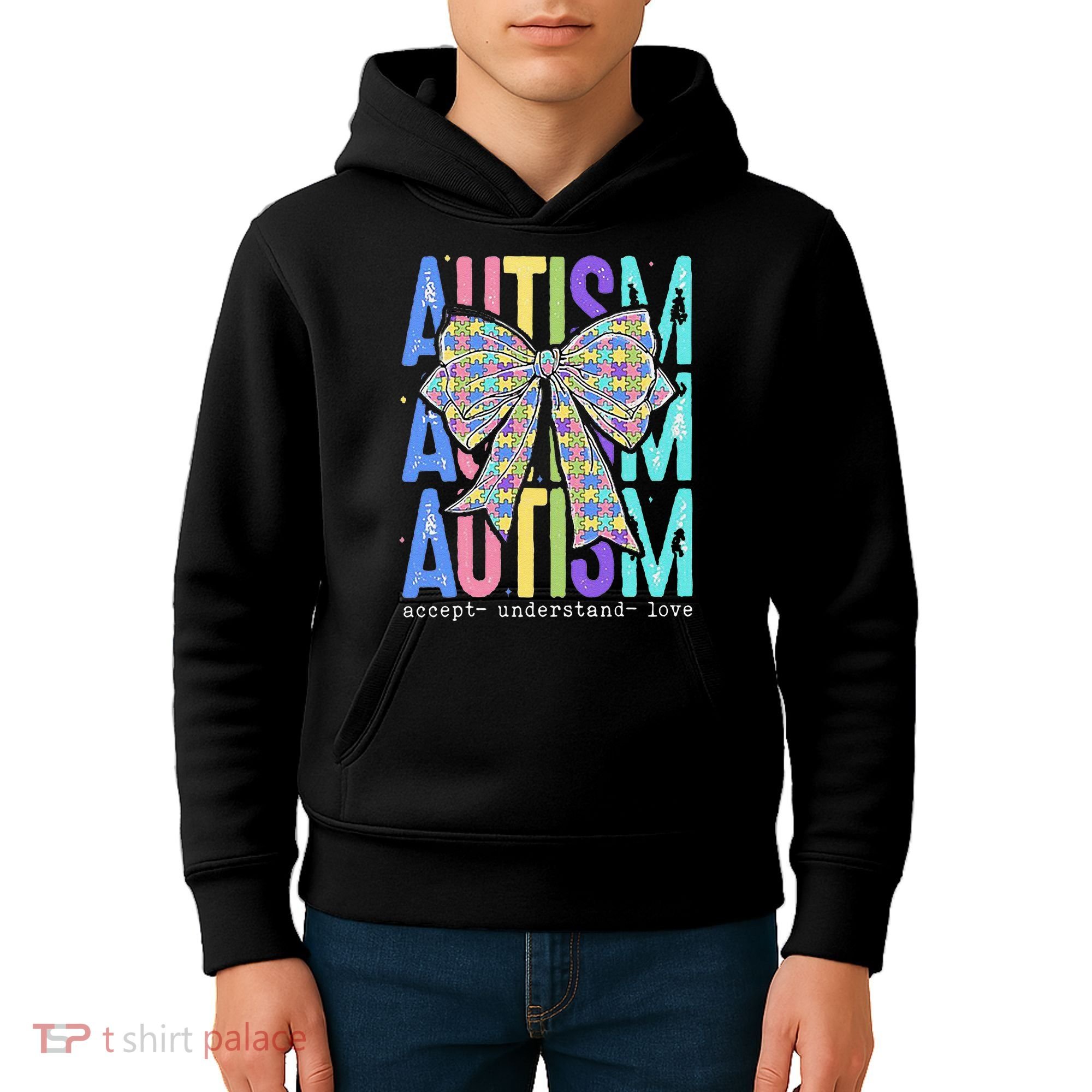 Cute Bow Autism Accept Understand Love Autism Awareness Kids Hoodie