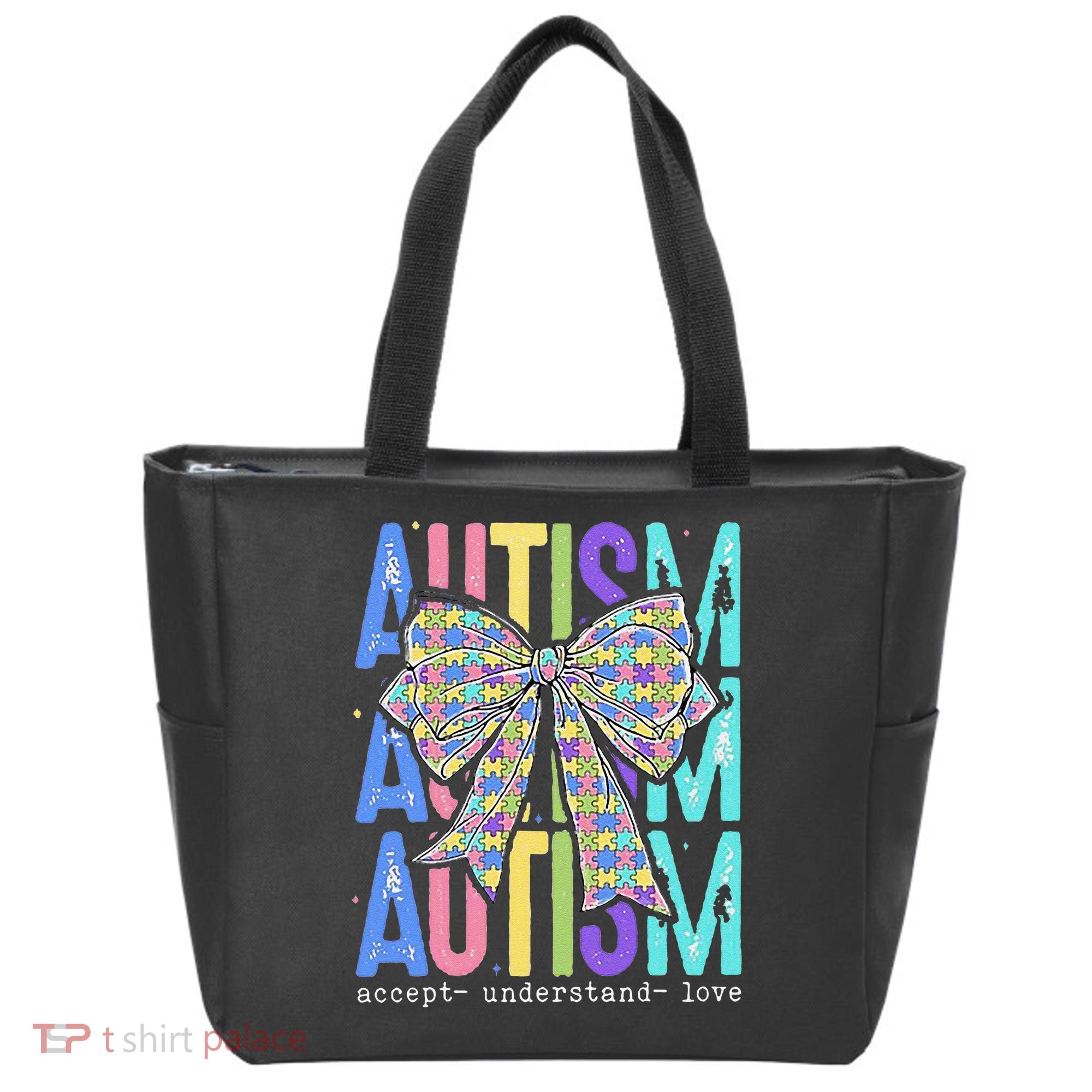 Cute Bow Autism Accept Understand Love Autism Awareness Tote Bag