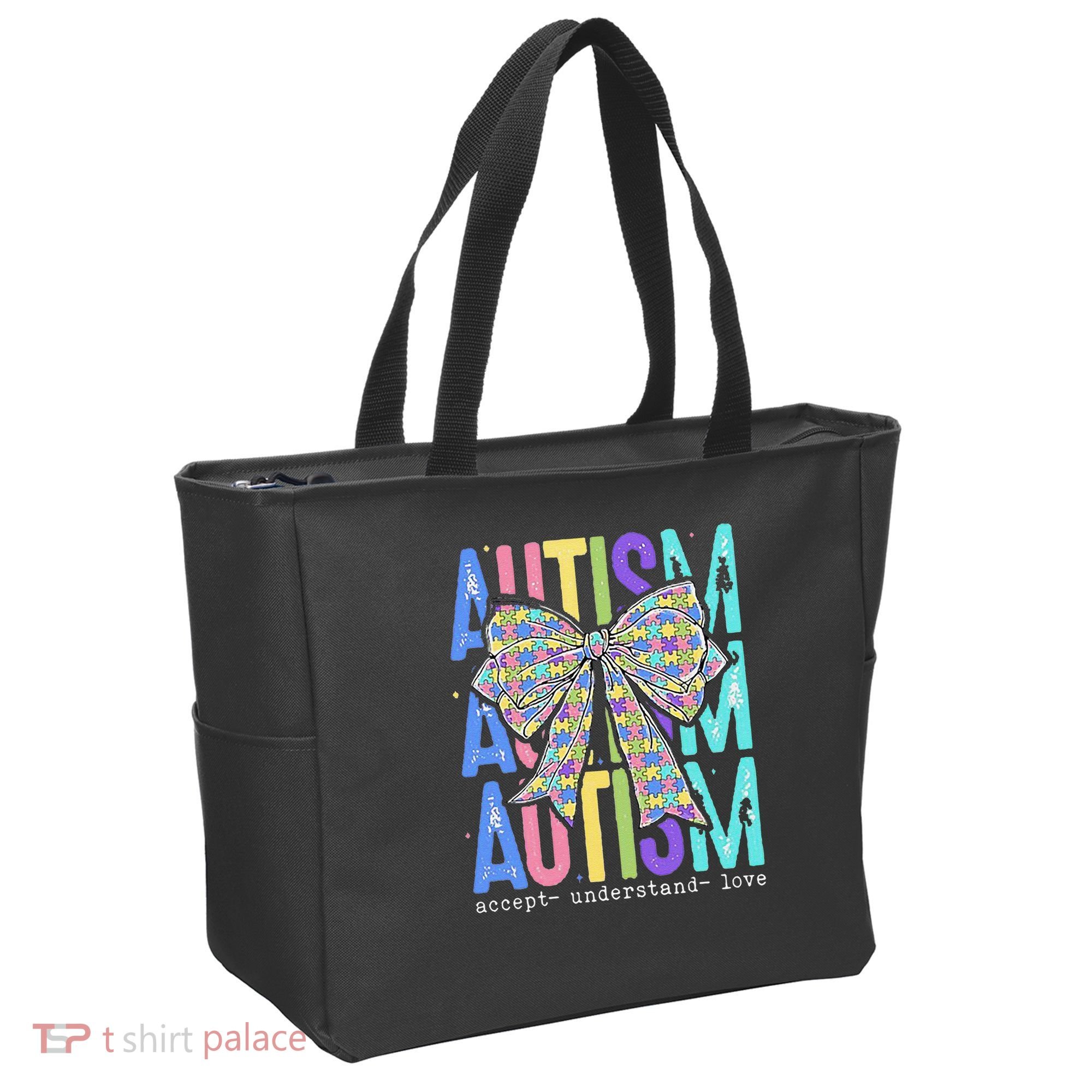 Cute Bow Autism Accept Understand Love Autism Awareness Tote Bag