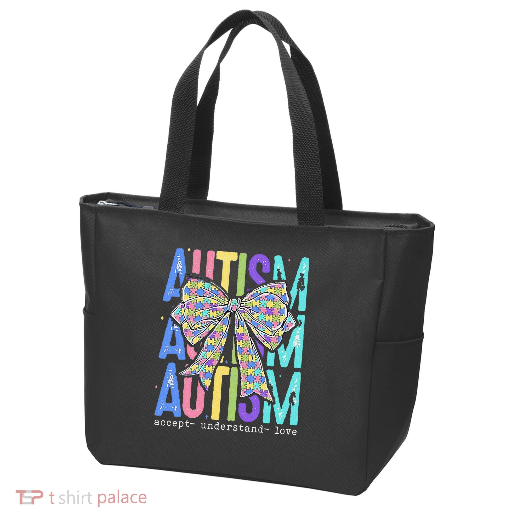Cute Bow Autism Accept Understand Love Autism Awareness Tote Bag