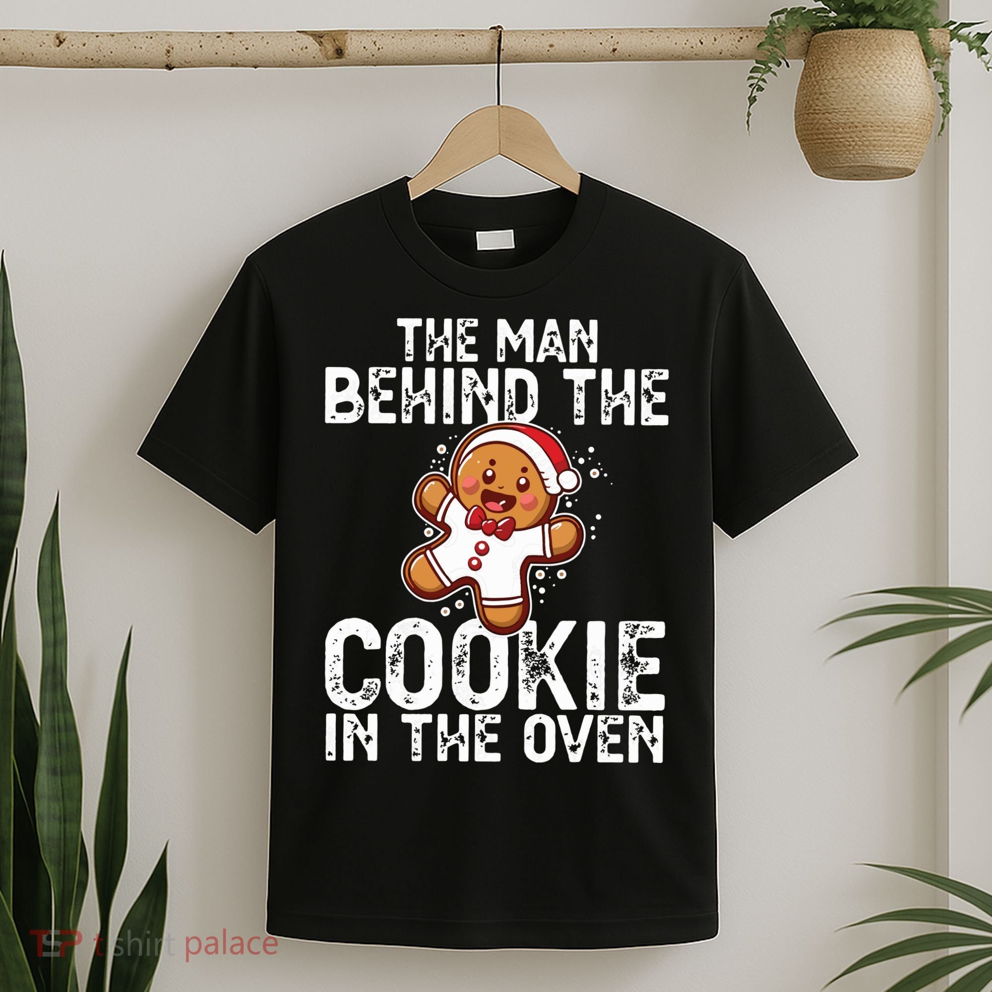 Christmas Baby Announcement Man Behind The Cookie Bump Dad T-Shirt