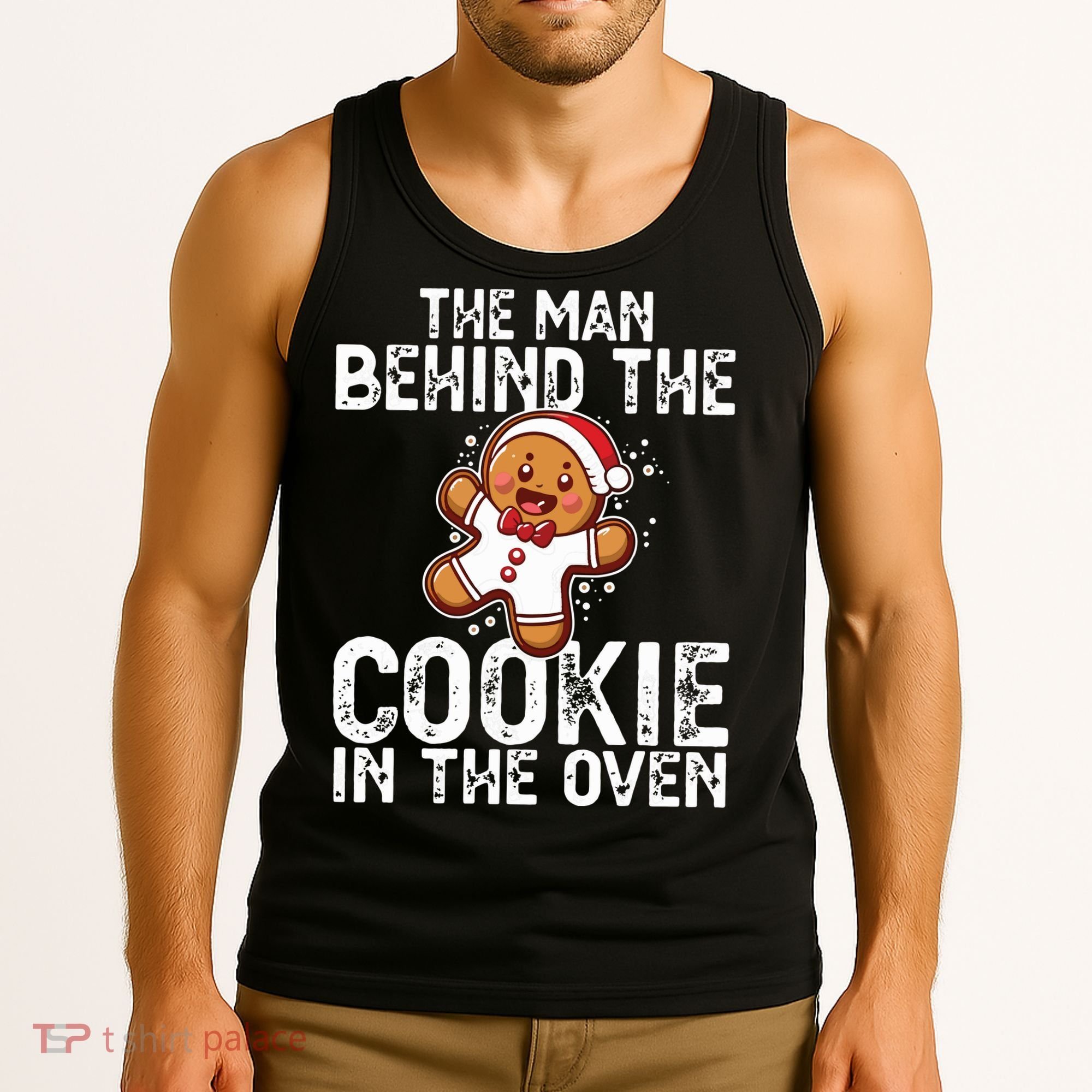Christmas Baby Announcement Man Behind The Cookie Bump Dad Tank Top