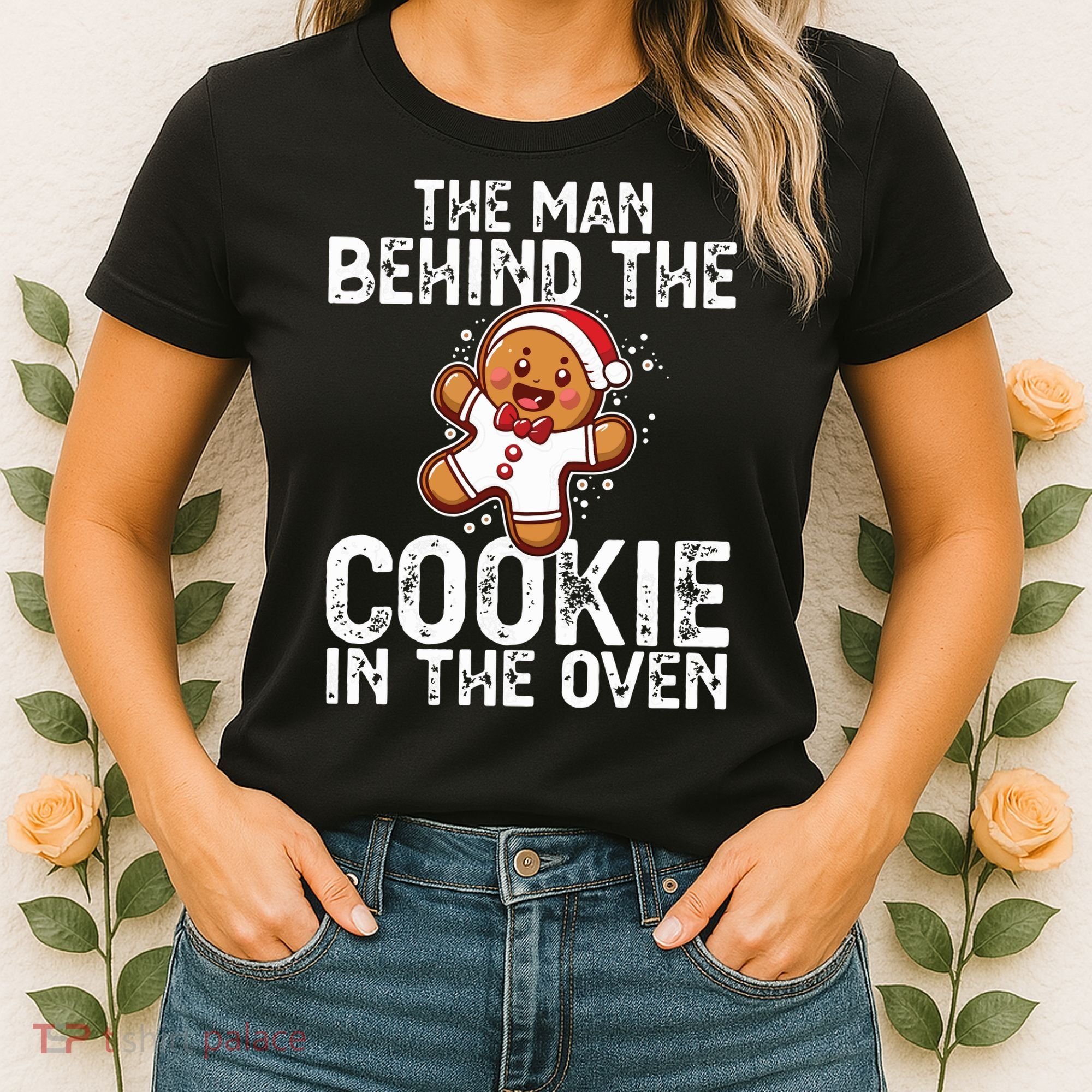 Christmas Baby Announcement Man Behind The Cookie Bump Dad Women's T-Shirt