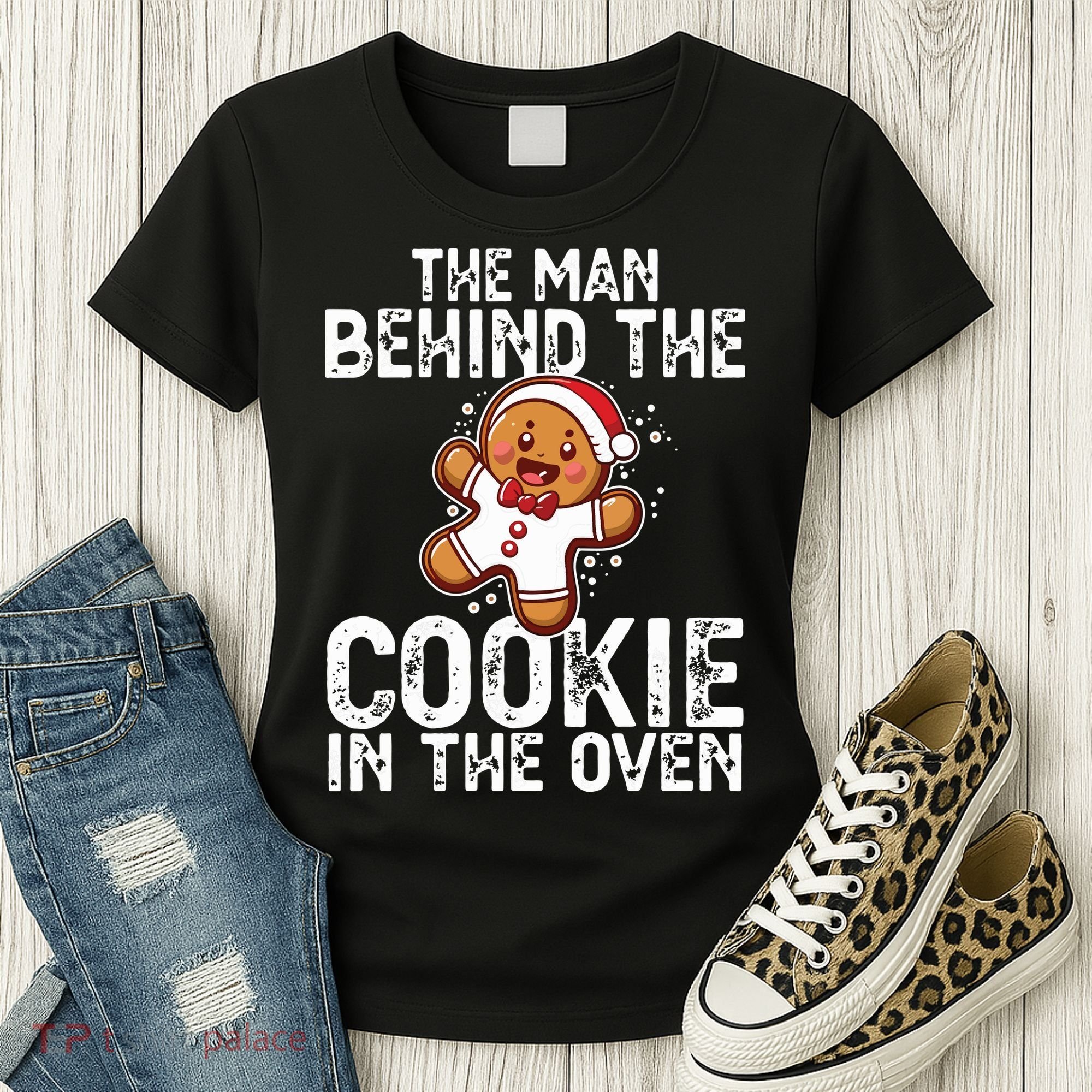 Christmas Baby Announcement Man Behind The Cookie Bump Dad Women's T-Shirt