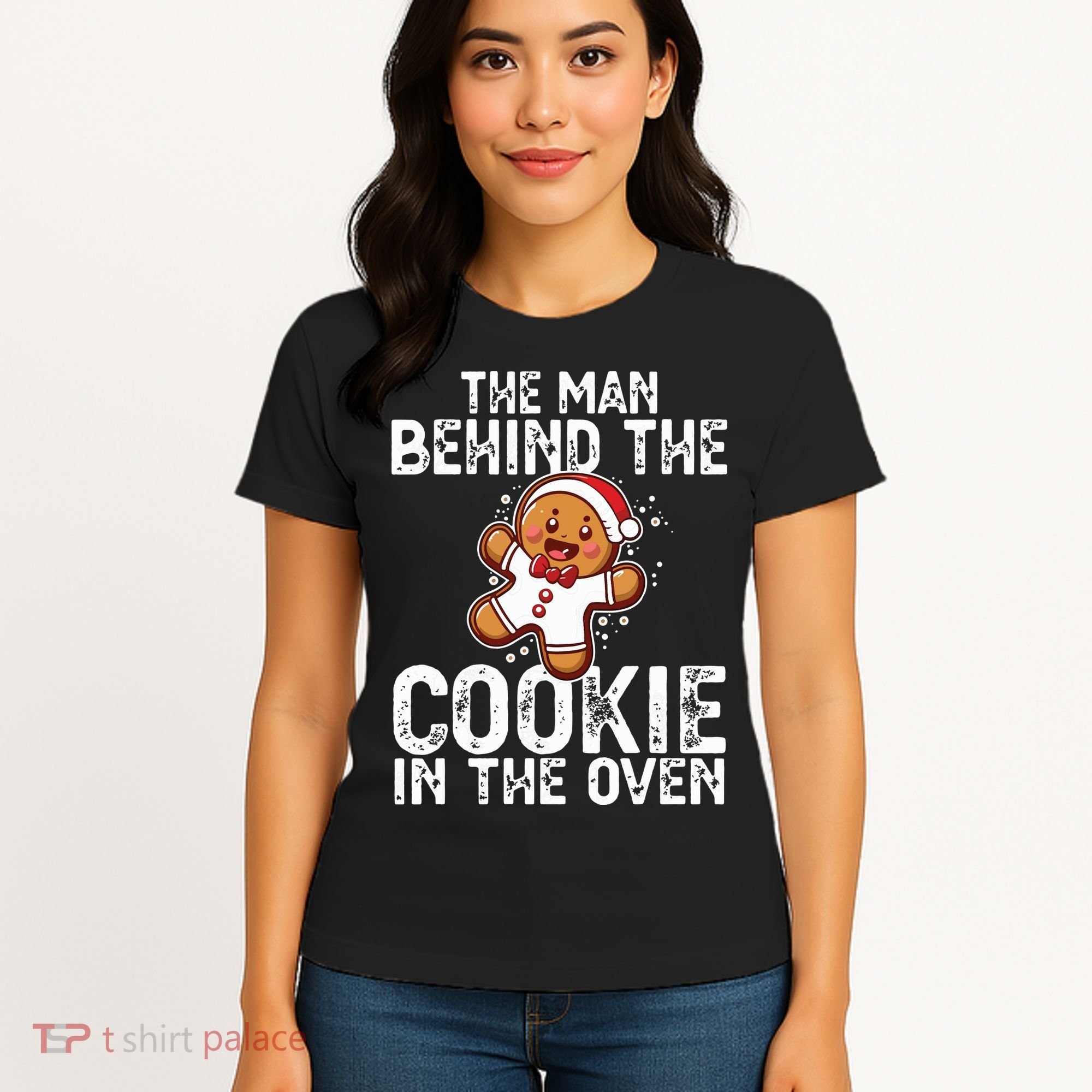Christmas Baby Announcement Man Behind The Cookie Bump Dad Women's T-Shirt