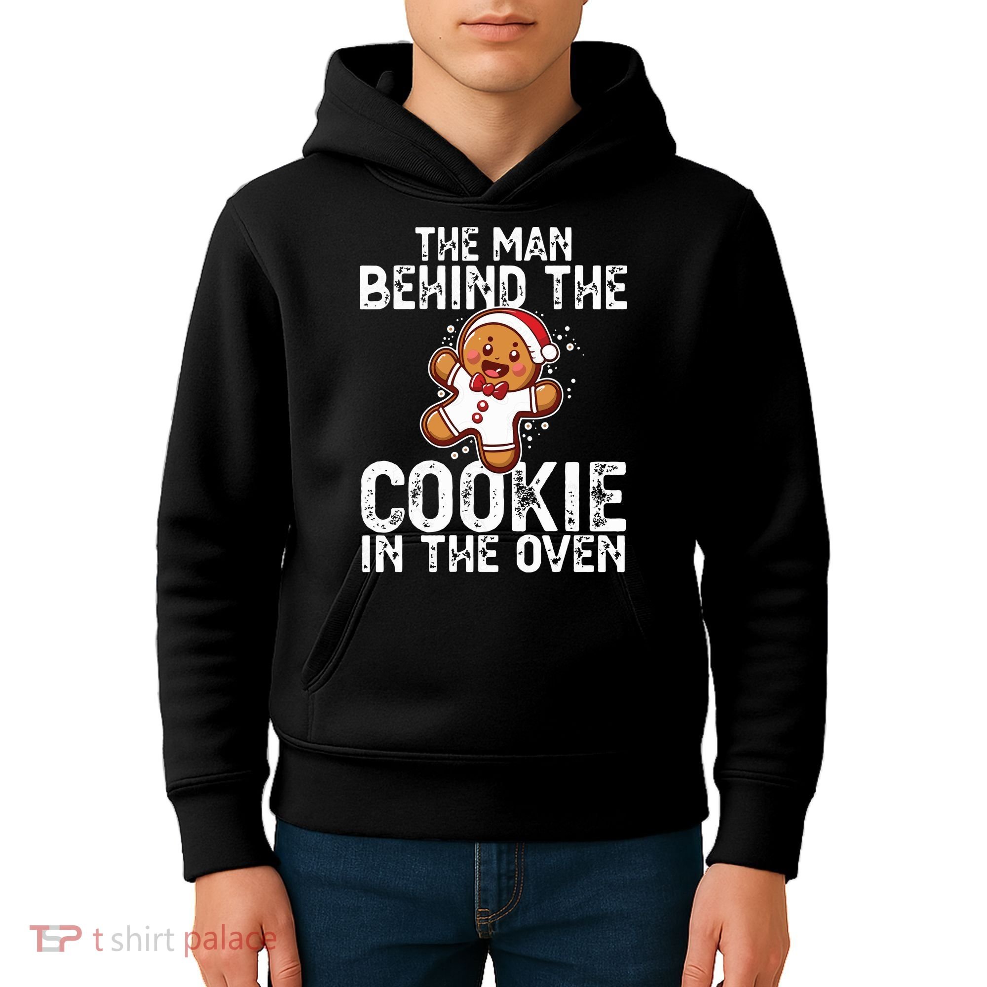 Christmas Baby Announcement Man Behind The Cookie Bump Dad Kids Hoodie