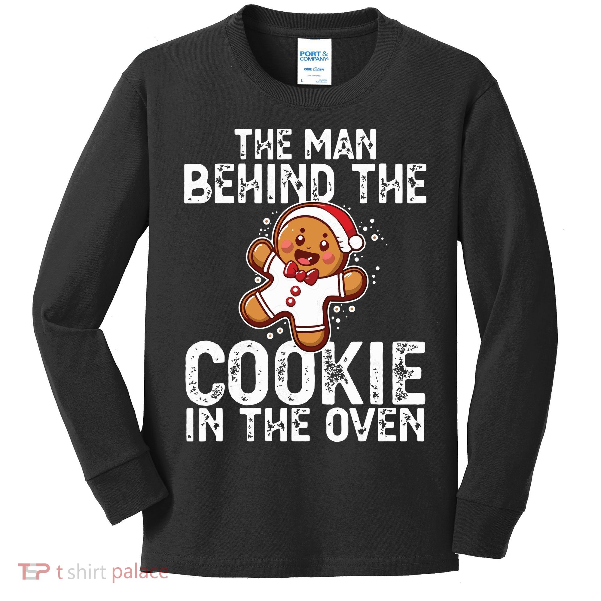 Christmas Baby Announcement Man Behind The Cookie Bump Dad Kids Long Sleeve Shirt