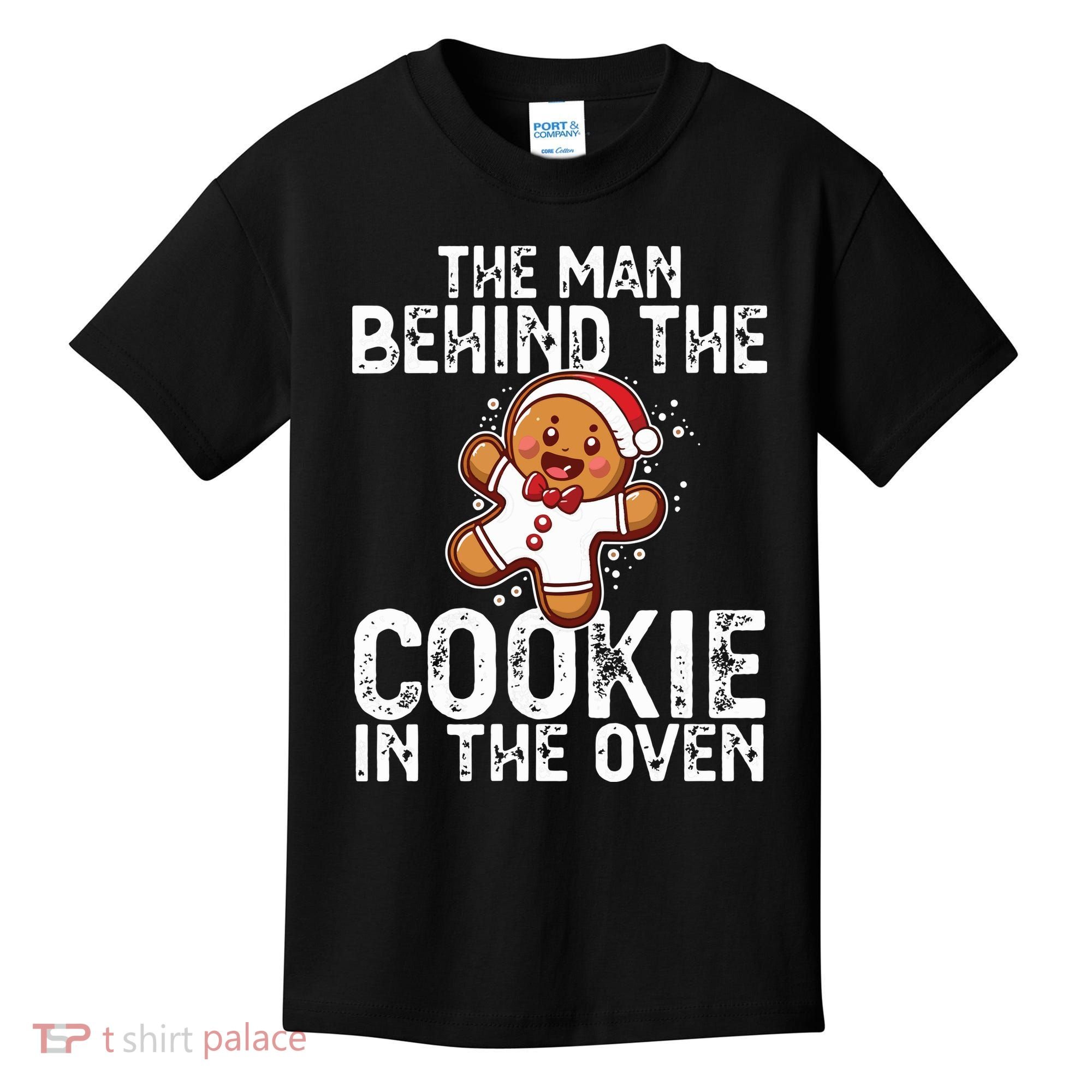 Christmas Baby Announcement Man Behind The Cookie Bump Dad Kids T-Shirt