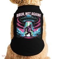 Cartoon Bigfoot  Alien UFO Funny Bruh Not Again Retro 80s Doggie Tank thumb 0