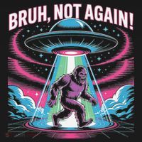 Cartoon Bigfoot  Alien UFO Funny Bruh Not Again Retro 80s Apron thumb 3