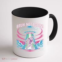 Cartoon Bigfoot  Alien UFO Funny Bruh Not Again Retro 80s Coffee Mug thumb 1