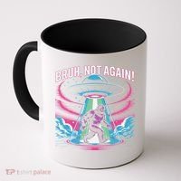Cartoon Bigfoot  Alien UFO Funny Bruh Not Again Retro 80s Coffee Mug thumb 0