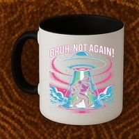 Cartoon Bigfoot  Alien UFO Funny Bruh Not Again Retro 80s Coffee Mug thumb 2