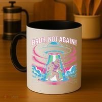 Cartoon Bigfoot  Alien UFO Funny Bruh Not Again Retro 80s Coffee Mug thumb 4