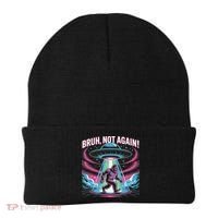 Cartoon Bigfoot  Alien UFO Funny Bruh Not Again Retro 80s Beanie thumb 0