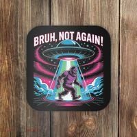 Cartoon Bigfoot  Alien UFO Funny Bruh Not Again Retro 80s Coaster thumb 0